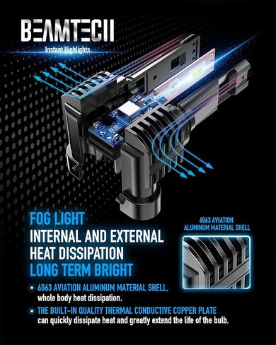 BEAMTECH 9006 لمبة، HB4 لمبة الضباب 6500K زينون ضوء الضباب الأبيض أو للمركبات، Powersports الملحقات أضواء حزمة من 2 in Kuwait