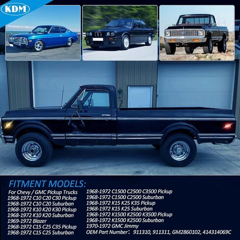 أضواء عاكسات جانبية للعلامات الجانبية من KDM، مناسبة لـ 1968-1972 Chevy GMC C10 C20 C30 K10 K20 K30 C1500 C2500 C3500 K1500 K2500 K3500 Blazer، مصابيح علامة جانبية أمامية وخلفية، عدسات كهرمانية وحمراء 4 عبوات in Saudi Arabia