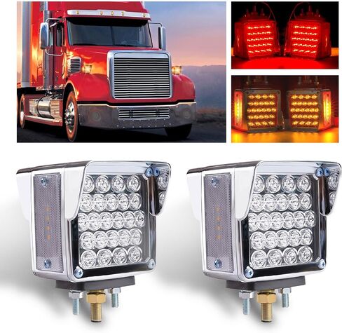 2x Square Double Face Fender Turn Signal Lights 52 LEDs Single Stud Led Stop Marker Running Lights Pedestal Reflective Lamps Compatible with Kenworth/Peterbilt/Freightliner IP67 Amber/Red Lens in Saudi Arabia