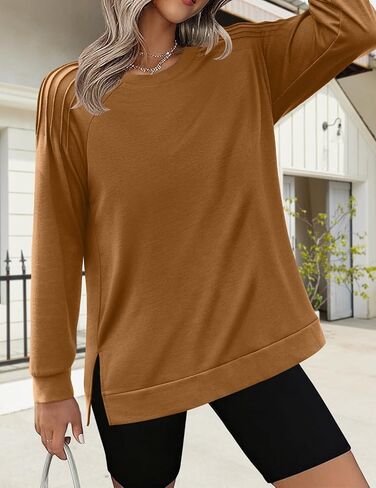 Zeagoo Womens Crewneck Sweatshirt Long Sleeve Tunic Tops Pleated Shirts Dressy Casual Fall 2024 Fashion Trendy Loose Fitting in Saudi Arabia