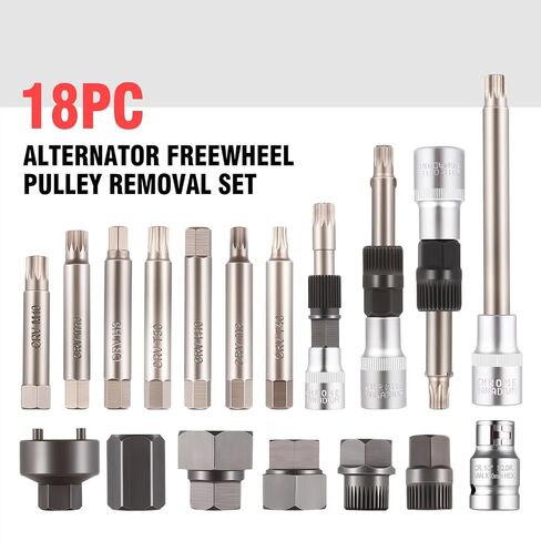 DNA MOTORING 18PCS Alternator Freewheel Pulley Removal Set Automotive Repair Tools with TRX-Star, Spline Hex Adapters, TOOLS-00341 in Saudi Arabia