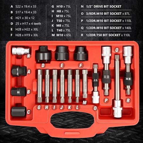 DNA MOTORING 18PCS Alternator Freewheel Pulley Removal Set Automotive Repair Tools with TRX-Star, Spline Hex Adapters, TOOLS-00341 in Saudi Arabia