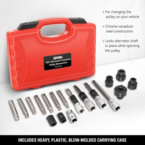 DNA MOTORING 18PCS Alternator Freewheel Pulley Removal Set Automotive Repair Tools with TRX-Star, Spline Hex Adapters, TOOLS-00341 in Saudi Arabia
