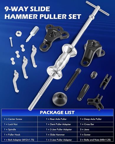 Orion Motor Tech Slide Hammer, 9-Way Internal/External Slide Hammer Puller Set - Pulls Hubs, Rear Wheel Axle Shafts, Bearings, Bushings, Seals, Retainers in Saudi Arabia
