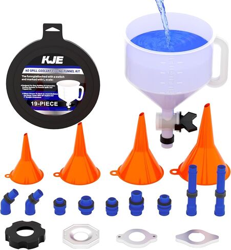 مجموعة قمع تبريد مانعة للانسكاب من KJE، مجموعة تجشؤ قمع الرادياتير، 19 قطعة نظام تبريد نازف سائل التبريد المضاد للانسكاب، محولات للمركبة العالمية in Kuwait