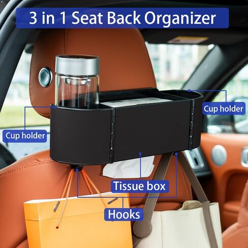 3-in-1 Car Headrest Backseat Organizer Car Seat Back Organizer with Adjustable Cup Holders Fits Less Than 4.2" Large Bottles Drinks (Beige) in Saudi Arabia