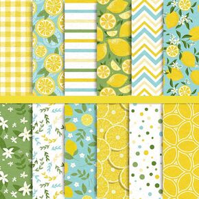 Whaline 12 Designs Lemon Pattern Paper Pack 24 Sheet Holiday Scrapbook Paper Double-Sided Collection Decorative Craft Paper Folded Flat for Party Supplies Card Making Scrapbook Photo Album Decor