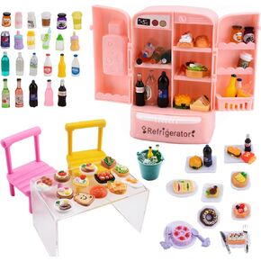 MUYIZI 120 قطعة ثلاجة صغيرة لبيت الدمى لعبة ثلاجة صغيرة مع زجاجات مشروبات طعام صغيرة ثلاجة صغيرة مع مكعبات ثلج أثاث المطبخ مجموعة طعام للأطفال ملحقات تزيين بيت الدمية المصغرة in Kuwait