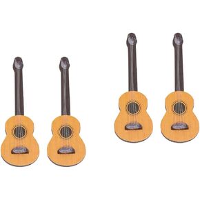 Healifty Base Guitar 4PCS Wooden Miniature Guitar Dollhouse Mini Musical Instrument Photo Props Doll House Model Home Decor