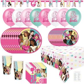 Barbie Party Decorations for Birthday - Set for 16 Guests – Barbie Banner, Balloons, Plates and Napkins, Cups, Table Cover, Checklist - Barbie Birthday Decorations, Barbie Birthday Party Supplies