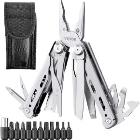 VEVOR 28-in-1 Multitool Pliers,Stainless Steel Multi Tool Pocket K-nife,Self-locking Multitool Pliers with Sheath & Replaceable Screwdrivers Bits -Perfect for Outdoor Survival, Camping, Hiking