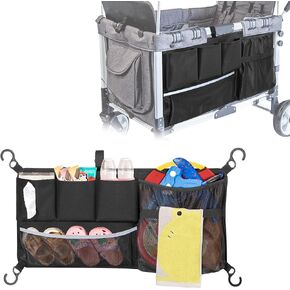 GRAOSO Stroller Wagon Cargo Net, Wagon Accessories Organizer Compatible with WONDERFOLD W-Series Models, Large Capacity Mesh Cargo Storage Bag with Sorting Pockets Compatible with Keenz Wagon, Black