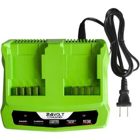 24V Dual Port Battery Charger Compatible with Greenworks 24V Battery 29842 29852 BAG708 BAG709 BAG710 BAG711