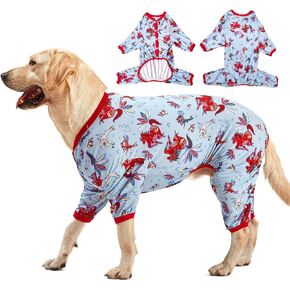 LovinPet Giant Big Dog Pajamas, Rabbit and Wild Horse Print, Lightweight Stretchy Pullover Dog Jammies, Full Coverage Large Breed Dog Onesie, Pet PJ's/XXL