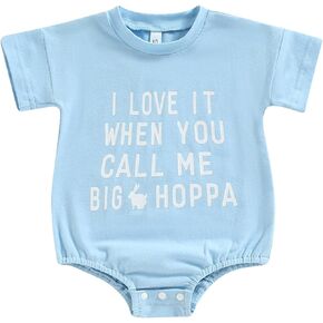 Kayotuas Newborn Baby Boys Girls Easter Outfits Bunny Letter Bubble Romper Short Sleeve Oversized Tshirt Onesie Bodysuit Tops