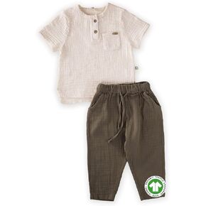 Adorable Baby Unisex Cotton Linen Shirt Set - Soft Breathable, Sleeve Button-Up Shirt and Pants