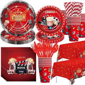 Movie Night Party Supplies - Movie Party Decorations Tableware, Plate, Cup, Napkin, Tablecloth, Cutlery, Straw, Movie Night Birthday Red Carpet Awards Ceremony Theme Party Supplies | Serve 24
