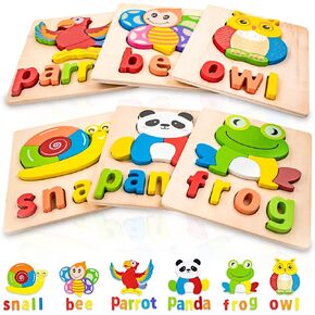 BOZE SUPOD Toddler Puzzles,Wooden Puzzles for Todder 1 2 3 Years Old Boys Girls Eco Friendly Wooden Toys Educational Preschool Gift for Kids(6 Pack)