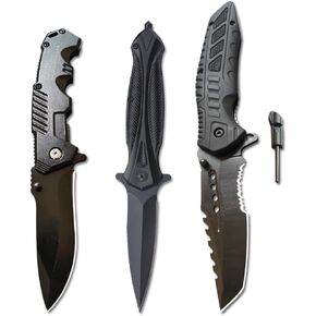 DOOM BLADE 3Piece Pocket Folding Knives Set,440C Stainless Steel Blade,Liner Lock,Tactical Camping Folding Knives Belt Clip,Lightweight,Womens Dad Father Gift,For Outdoor, Hunting, Fishing ,Camping (Type-1)
