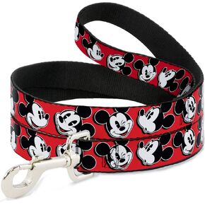 Buckle-Down Pet Leash - Mickey Mouse Expressions Red/Black/White - 6 Feet Long - 1" Wide