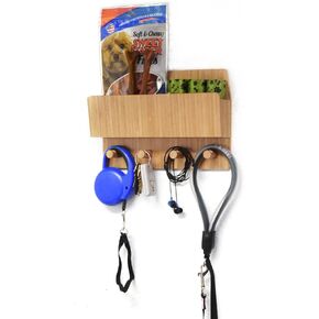 منظم مستلزمات الحيوانات الأليفة من الخيزران الكل في واحد، حامل/رف مقود الكلب المثبت على الحائط، مساحة إضافية لتخزين مستلزمات الحيوانات الأليفة الأساسية/المفاتيح/الألعاب in Kuwait