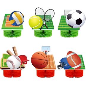 6 Pieces Sports Themed Birthday Party Supplies Soccer Baseball Basketball Party Decorations Sports Party Decorations Football Table Decorations Sports Centerpieces for Kids Birthday Party Supplies