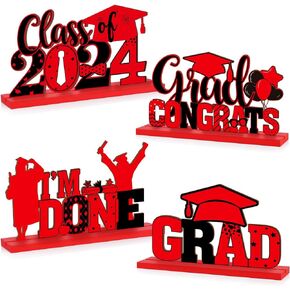 4 Pieces Class of 2024 Graduation Party Decorations Wooden 2024 Graduation Congrats Grad Centerpieces Congratulate Graduation Table Toppers for High School College Graduation Party Favor (Blue Gold)