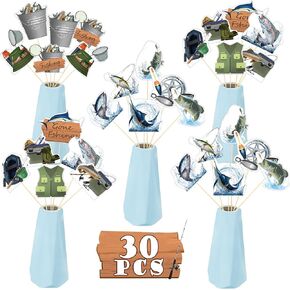 30 Pieces Gone Fishing Party Decoration Fishing Sticks Party Favor Fishing Themed Table Toppers Fishing Birthday Baby Shower Centerpieces Fishing Birthday Decorations