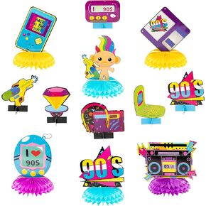 OSNIE 12Pcs 1990s Retro Themed Honeycomb Centerpieces Table Topper Hip Hop Birthday Party Decorations and Supplies Table Decors 1990s Party Favors Photo Booth Props for 90’S Themed Nostalgic Party