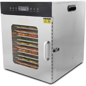 Hakka Food Dehydrator Machine, 10 Trays Stainless Steel Food Dryer Electric Fruit Dehydrators for Jerky/Meat/Herb/Beef/Mushroom
