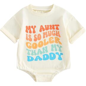 Aunties Baby Clothes Boy Short Sleeve Crewneck Letter Print Romper Announcement Bodysuit Summer Clothes