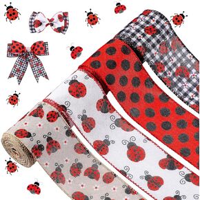 4 Rolls 2.5 Inch x 24 Yard Ladybugs Canvas Ribbons Lady Bug Wire Edged Wrapping Ribbon Red Polka Dot Wired Edge Ribbon Grosgrain Red Dot Craft Ribbon for Crafting Wrapping Party Decoration in Saudi Arabia