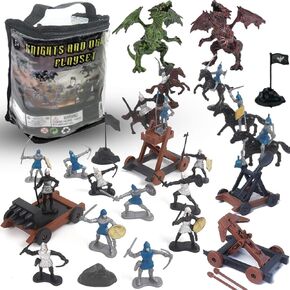 Liberty Imports Medieval Knights and Dragons Figures Playset – 42 Plastic Fantasy Soldier Figurines and Accessories Toys for Toddlers, Kids Imaginary Play Battles
