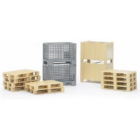 Bruder Logistics Set with Pallets, Warehouse and Trailer Bins, and Forklift Crates, 14 Piece Set