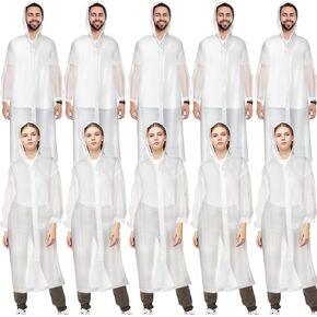 Vicenpal 10 Pcs Rain Ponchos for Adults Reusable Adult Portable Raincoat EVA Rain Coats for Women Men Waterproof Rain Jacket Raincoats with Drawstring Hood Sleeves, Clear