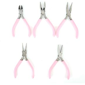 zjchao Jewelery Pliers Set, 5pcs Mini 4in Metal Pliers Set Kit Cutter Handwork Jewelry Crafts Tool for Jewelry Beading Repair Making Supplies DIY Crafts Chain Nose Pliers Craft Pliers