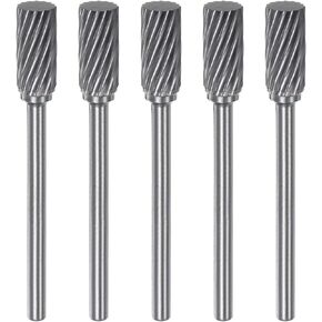 HARFINGTON 5pcs Carbide Rotary Burrs 1/8" (3mm) Shank 1/4" (6mm) Head Single Cut Cylindrical A Shape Die Grinder Bits Rasp Files for Hard Metal Wood Stone Polishing Engraving