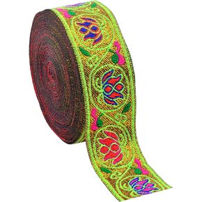 1 Roll(7 M) Boho Jacquard Ribbon Embroidered Woven Ribbons Colorful Curtain Floral Lace Fabric Trim Fringe Tape for Sewing Clothing Handmade Bag Embellishment Decoration