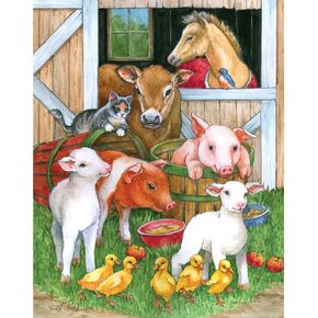 Bits and Pieces – Large 200 Piece Jigsaw Puzzle for Adults – Barnyard Buddies - Farm Animals Sheep Pigs Horses Jigsaw Puzzle by Lorraine Ryan, Completed Puzzle Size: 15" x 19"
