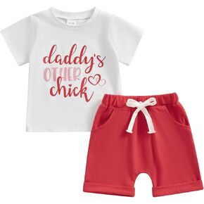 Baby Girl Boy Valentine's Day Outfit Clothes Letter Heart Short Sleeve T Shirt Top Elastic Waist Shorts Set