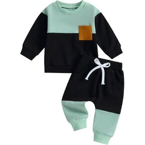 Rtnnsbbfcm Baby Boy Spring Fall Clothes Long Sleeve Striped Front Pocket Shirt Top Sweatpants 2Pcs Casual Outfit in Kuwait