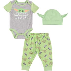 STAR WARS Baby Boys Baby Yoda Clothing 3-Piece Set with Baby Bodysuit, Pants, and Hat - Newborn Boy Outfits