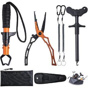 Goture Fishing Tool Kit, Stainless Steel Fish Lip Gripper, Multifunctional Fishing Pliers with Sheath, Fish Hook Remover, Lanyard,Saltwater Resistant Fishing Gear with Carry Bag,Fishing Gifts for Men