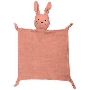 Leyl&Ari Organic Muslin Lovey Blanket | Cotton Bunny Security Blanket for Boys and Girls (Dusty Rose)