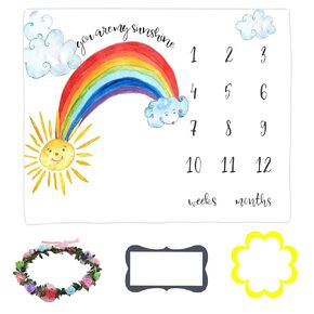 Sunshine Baby Monthly Milestone Blanket for Baby Boy and Girl, Rainbow Month Blanket for Baby Pictures Personalized, Includes Wreath and Frame Large 60"x40" BTDSLY42