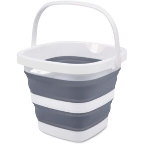Collapsible Bucket Mop Bucket 2.6 Gallon(10L) for House Cleaning, Travel, and More - Lightweight, Foldable, and Portable for Outdoor Adventures(Grey-Round)