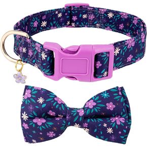 Fashionable Dog Collar with Bow Tie for Small Medium Large Dogs,Cute and Soft Puppy Collar for Male Female Dogs,Cotton Dog Collar with Adjustable Buckle Butterfly Pattern (Medium, Purple Butterfly)