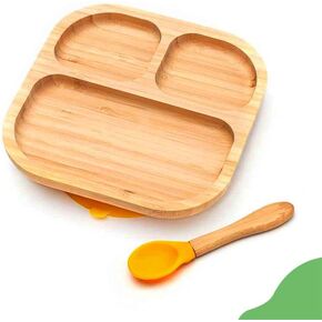 Baby Toddler Stay Put Dish, Kids Suction Plate, Bamboo Cute Dinnerware (Blue)
