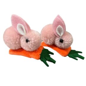 Easter Rabbit Hair Clip Hair Pins with Carrot, Plush Cartoon Rabbit Hair Clip Hair Accessories 2 Pack TSFJ33 (Knit Carrot)