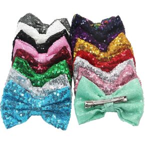 Hair Bows Clips for Girls,FZBNSRKO 10pcs Sparkly Glitter Sequins Big 4"inches Hair Bows Alligator Hair Clips for Baby Girls Kids Children